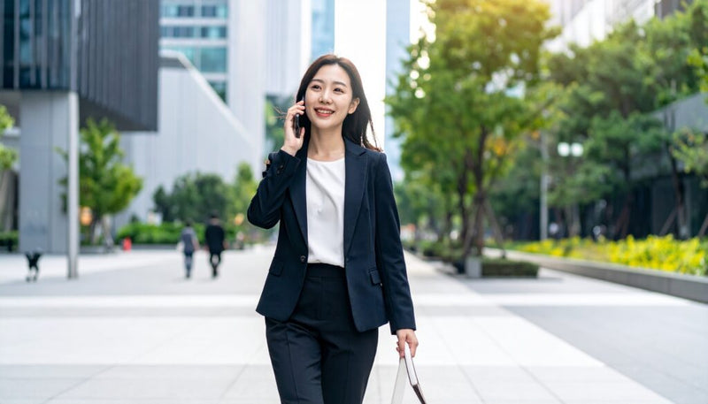 外回り中に電話する営業担当