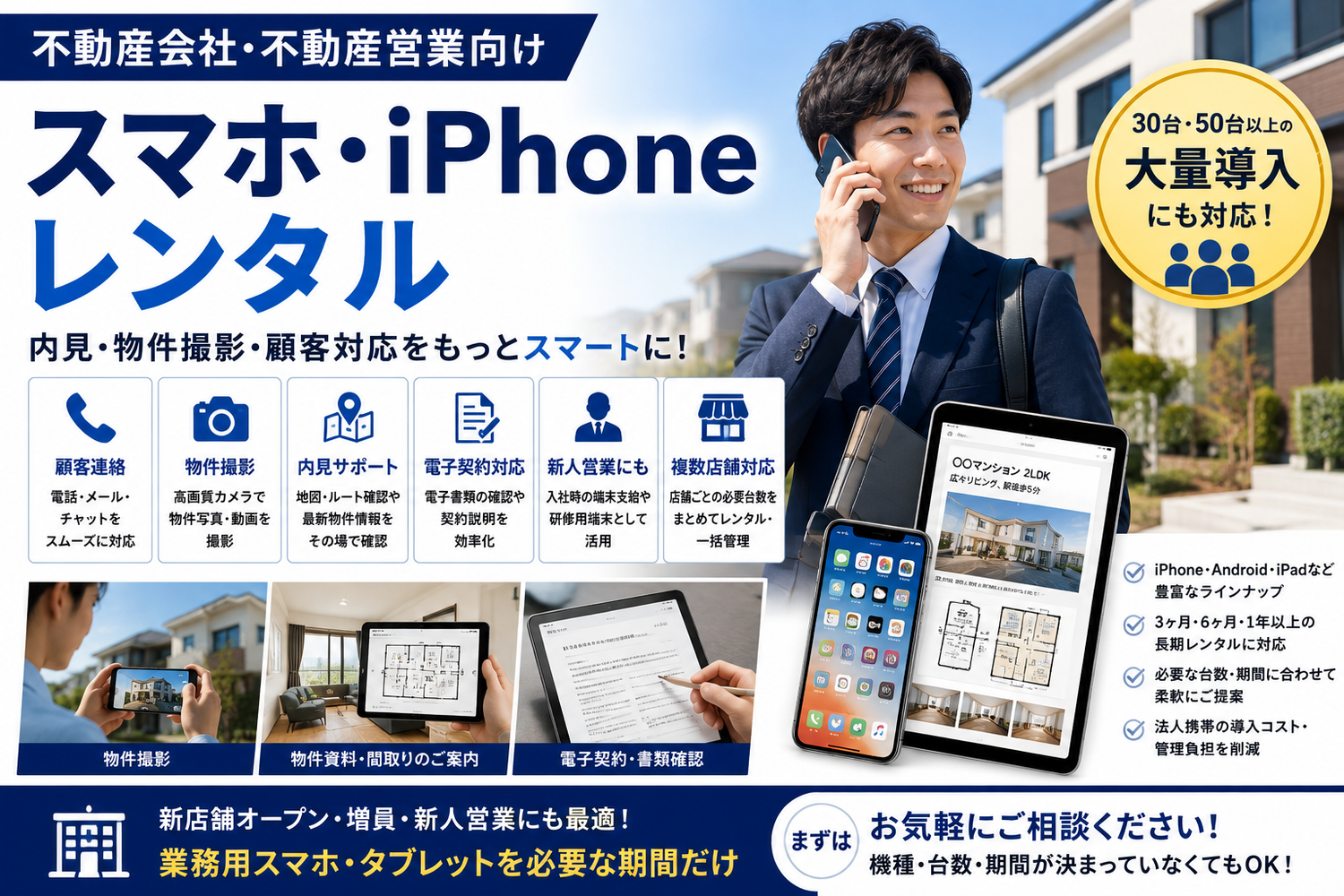 不動産会社・不動産営業向けスマホ・iPhoneレンタル｜内見・物件撮影・新人営業での活用法